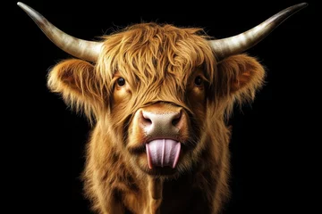 Keuken achterwand Schotse hooglander Cow tongue out  © Alexandr