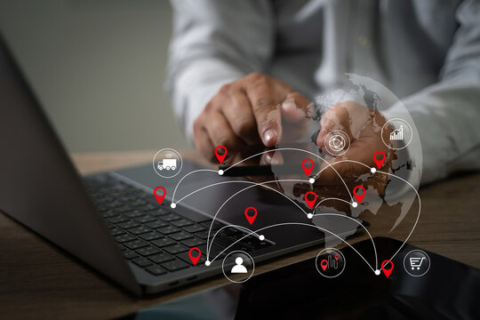 Businessman manager touching tablet Smart system using Chain retail logistics management digital management
