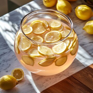 Collinder of lemon halves on table and marble.
