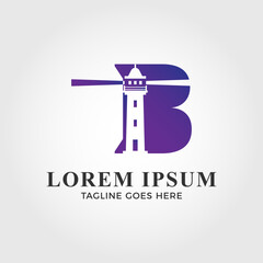 Lighthouse blended with initial letter B logo