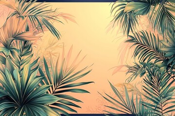 Tropical Palm Leaves Frame Pastel Background