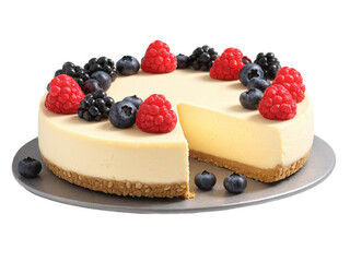 Vegan Cheesecake A creamy, plant-based cheesecake made with cashews, coconut milk, and a graham cracker crust, topped with fresh berries.