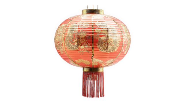 [Traditional Chinese Red Lanterns with Gold Details] Traditional Chinese Lantern with Gold Details & Black Background