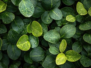 Fototapeta premium Green leaves with water droplets