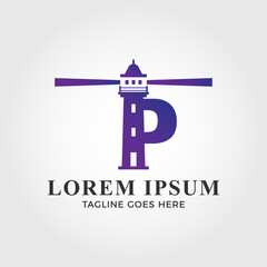 Lighthouse blended with initial letter P logo