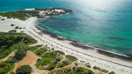 Jurien Bay's Sandy Cape Reserve from above: a serene escape with turquoise waters and sandy shores