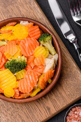 Delicious fresh vegetables steamed carrots, broccoli, cauliflower
