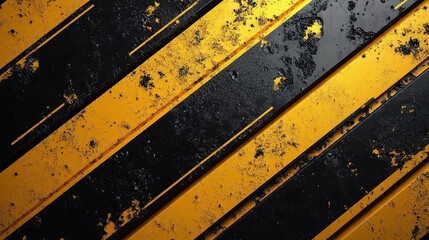 Grunge Yellow and Black Diagonal Stripes Textured Background