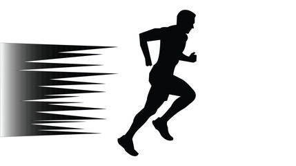 Silhouette of a man running with dynamic motion lines, representing speed, fitness, and determination in a minimalistic design.