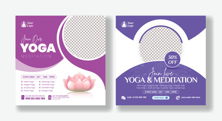 Yoga class social media post editable template. Modern banner template for international yoga day or yoga class promotion. Suitable for social media, banners, and websites