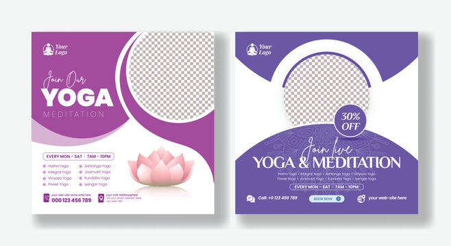Yoga class social media post editable template. Modern banner template for international yoga day or yoga class promotion. Suitable for social media, banners, and websites