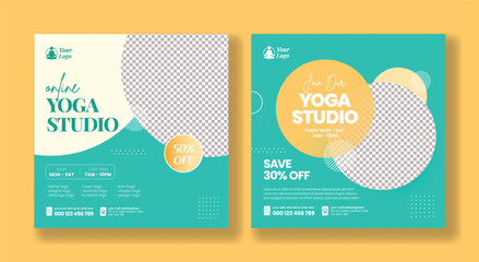 Yoga class social media post editable template. Modern banner template for international yoga day or yoga class promotion. Suitable for social media, banners, and websites