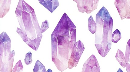 Fototapeta premium Stunning Watercolor Crystal Pattern - A mesmerizing display of vibrant purple crystals, perfect for adding a touch of magic to any space