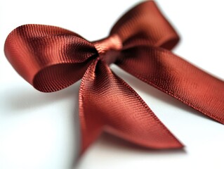 A close-up of a decorative red ribbon bow, suitable for gifts and crafts.