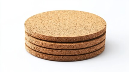 Natural Cork Coasters Stacked, Perfect for a Warm and Simple Dining Experience