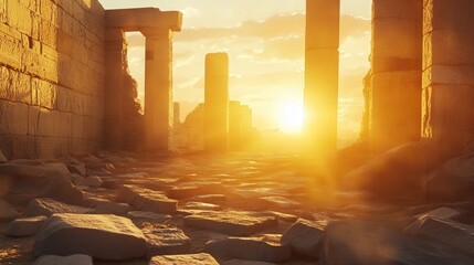 Sunset Over an Ancient Ruin - Generative AI