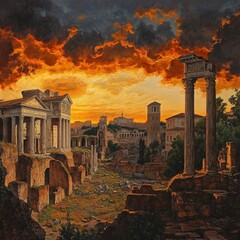 Fototapeta premium Ruins of Trajan's Forum at sunset in Rome.