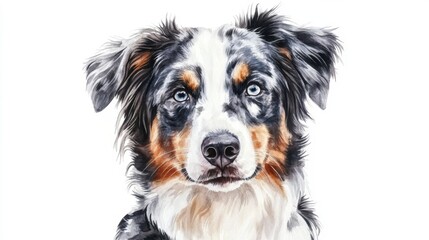 Stunning Watercolor Portrait of a Tricolor Dog, Captivating Detail and Expression