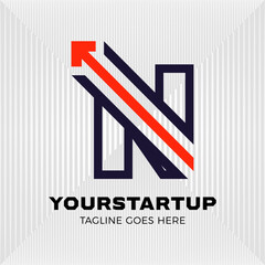 Arrow blended with initial letter N logo. modern tech logo business