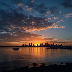 Fototapeta premium Sunset over San Diego skyline from Coronado.