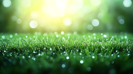 Obraz premium Dew Drops on Lush Green Grass Blades