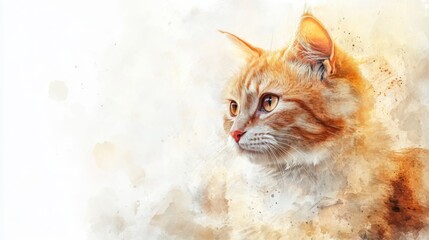 Fototapeta premium Stunning Orange Cat Portrait, Watercolor Style Artistic Cat Painting
