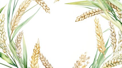 Watercolor Wheat Illustration with Detailed Ear and Leaves. Beautiful Botanical Art for Decorative Background or Frame.
