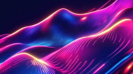 Fototapeta premium Abstract vibrant, glowing, digital, wave-like forms, with vibrant, neon, pink, blue, and purple colors. Dynamic, futuristic, and energy-filled design.