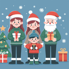 vector image of family photo on Christmas day