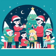 vector image of family photo on Christmas day