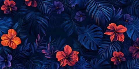 seamless bold tropical flower pattern in contrasting vibrant colors 