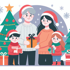 vector image of family photo on Christmas day