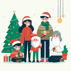 vector image of family photo on Christmas day