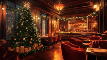 Amber glow highlights Christmas jazz club decorations