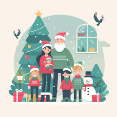 vector image of family photo on Christmas day