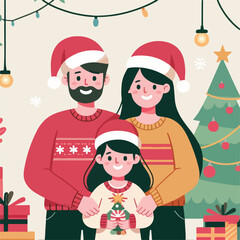 vector image of family photo on Christmas day