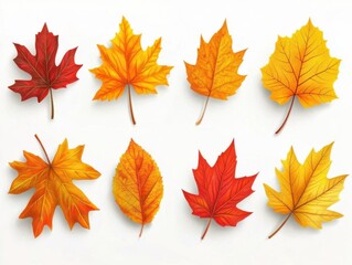 Fototapeta premium Autumn Leaves Collection: Realistic Vector Illustrations of Colorful Fall Foliage