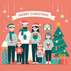vector image of family photo on Christmas day