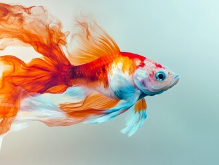 Fototapeta premium A vibrant goldfish swimming gracefully with flowing fins in a serene backdrop.