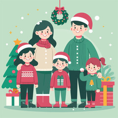 Fototapeta premium vector image of family photo on Christmas day