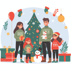 vector image of family photo on Christmas day