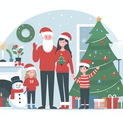 vector image of family photo on Christmas day