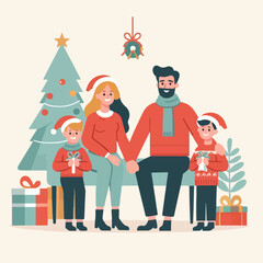 vector image of family photo on Christmas day
