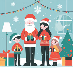 vector image of family photo on Christmas day