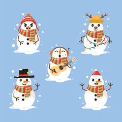 Snowman mascot design. Cute snowman vector pack.