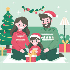 vector image of family photo on Christmas day