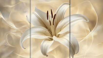 Softly Flowing Lily Flowers in Brown and Beige - 3-Panel Wall Art