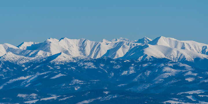 Tatra mountains from Stoh hill in winter Mala Fatra mountains in Slovakia