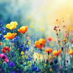 Fototapeta premium Floral backdrop with spring blooms