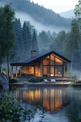 Obraz premium House on Lake with Forest